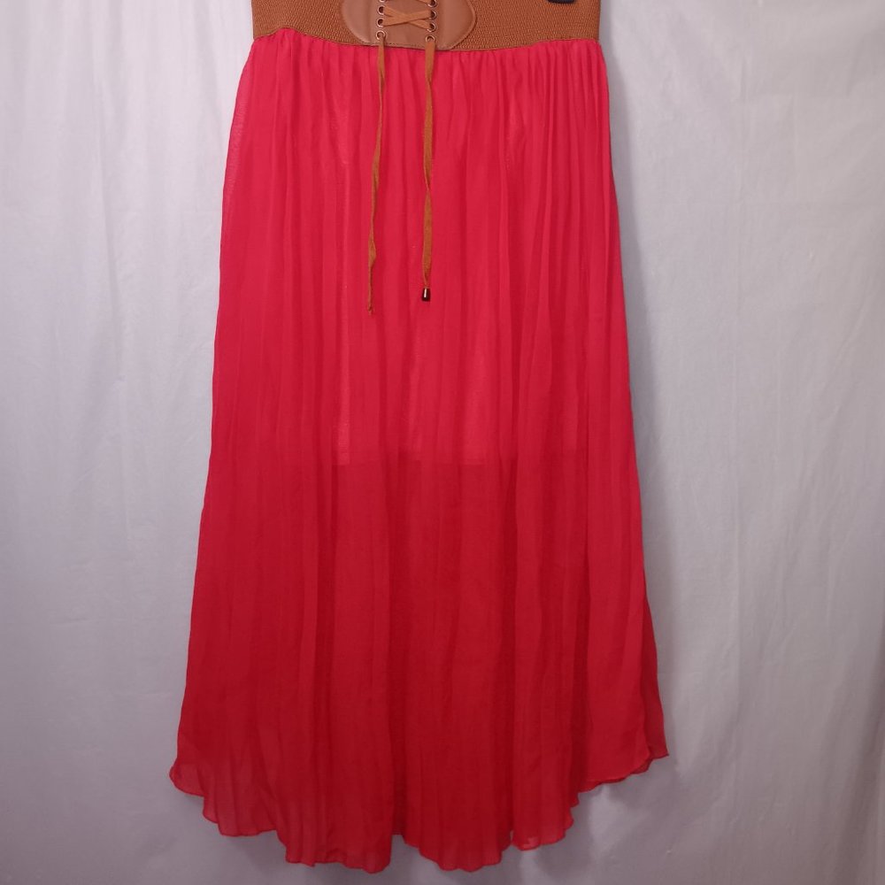 ICY FASHION PLEATED MAXI SKIRT RED 2XL